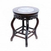 Wooden stool with veined marble top, 20th century