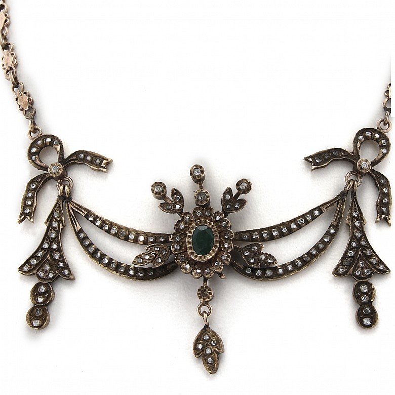 Antique metal choker with diamonds and emeralds. - 3