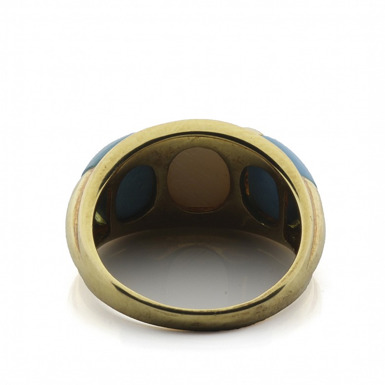 18k yellow gold with turquoise and mother-of-pearl ring