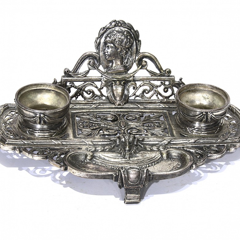 Silver-plated metal inkwell, 19th - 20th century - 4