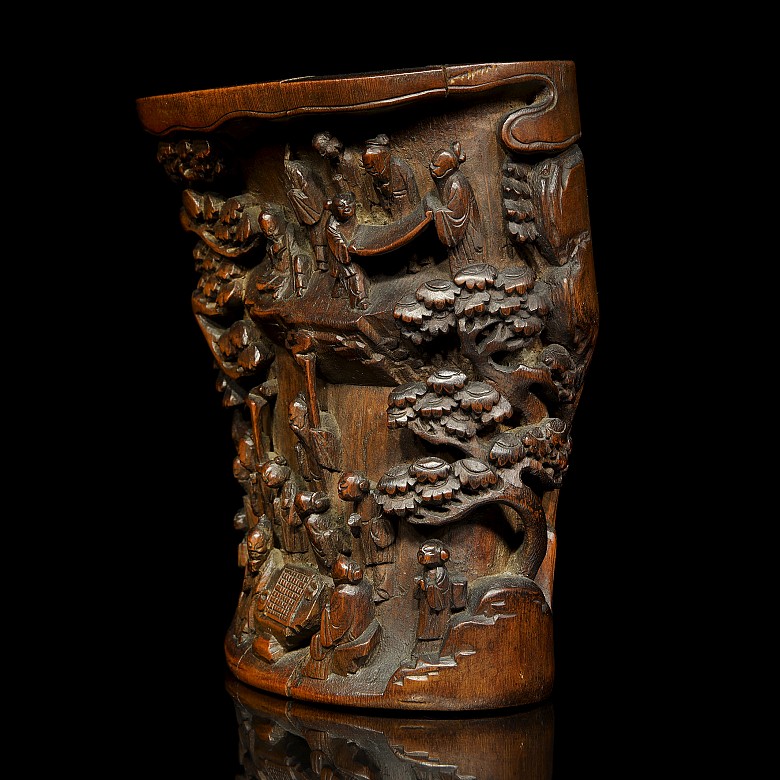 Carved bamboo brush pot 'Sages', Qing dynasty - 2