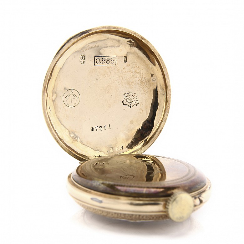 Reloj de bolsillo de mujer suizo en oro amarillo de 14k, s.XIX - 1