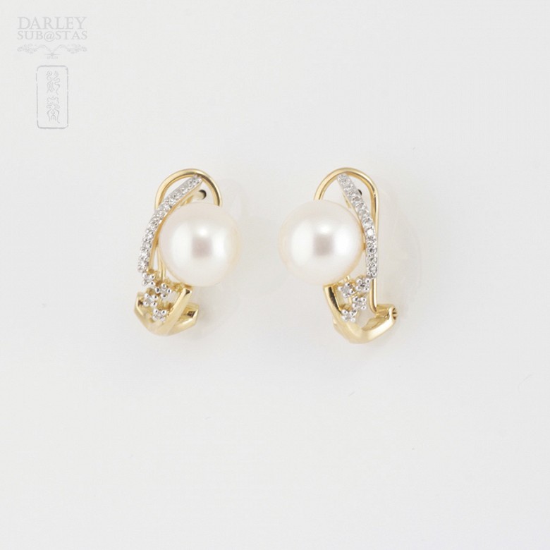 Bonitos pendientes perla y diamantes - 5