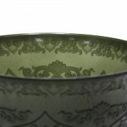 Carved green jade bowl, 20th century