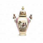 European pink vase with decorated posters