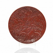 Red lacquer dish with peonies, 19th - 20th century
