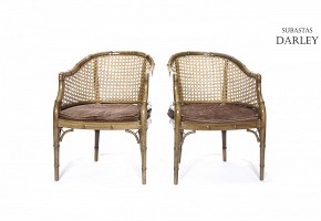 Pair of chairs with lattice seat, 20th century