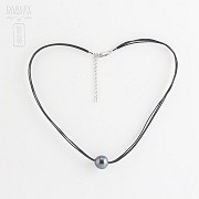 Necklace with Tahitian Pearl Natural Leather - 1