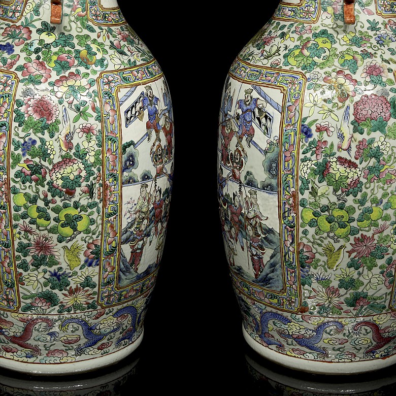 Pair of large ceramic vases, pink family, Qing dynasty
