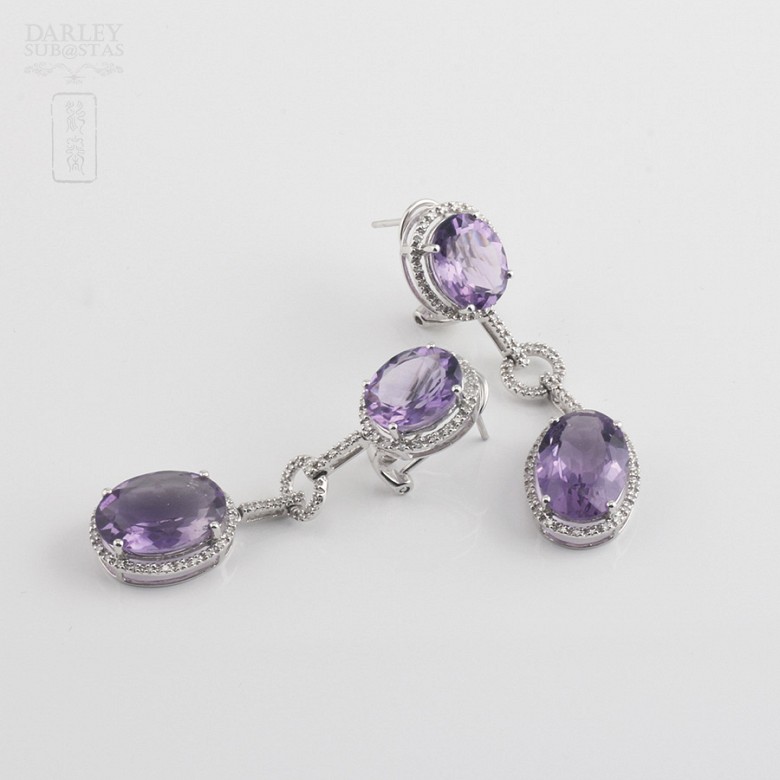 Long earrings with amethysts and diamonds. - 2
