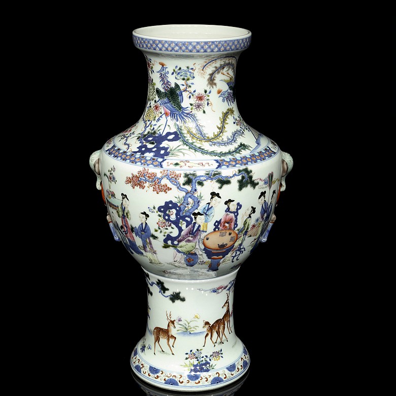 Vase with enamelled and cobalt-blue decoration, 20th century