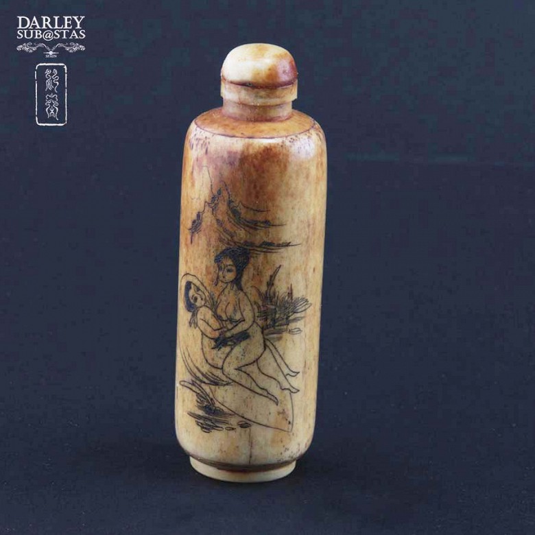 Monkfish bottle carved bone