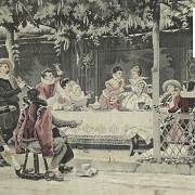 Framed French silk fabric, ca. 1900