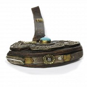 Small Tibetan leather satchel, 19th century.