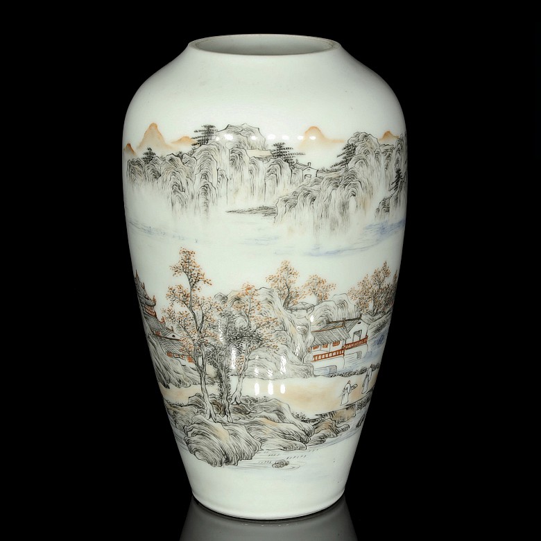 Enamelled vase with a landscape, Republic of China