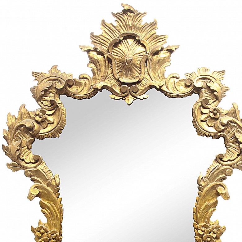 Carved and polychrome wood mirror in gilt, 20th century - 1
