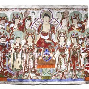 A large painted silk Thangka, Korea, 19th century.