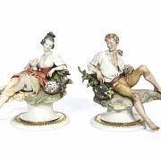 Couple of French porcelain peasants, 20th century - 1