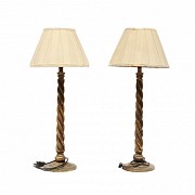 Pair of lamps with wooden stems, 20th century