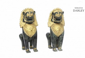 Pair of Chinese metal lions, 20th century