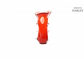 Red and White glass Murano vase, trunk shape, s.XX