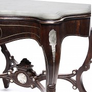 Silver marquetry console table, late 19th century